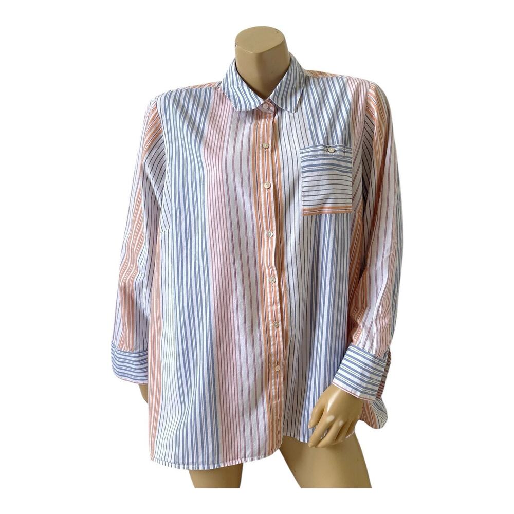 J Jill Button Up Shirt Womens Plus 2X Striped 100% Cotton Long Sleeve Collared